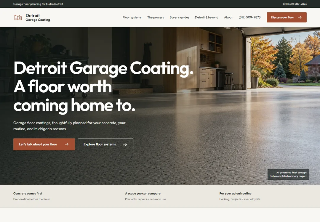 Screenshot of the Detroit Garage Coating homepage