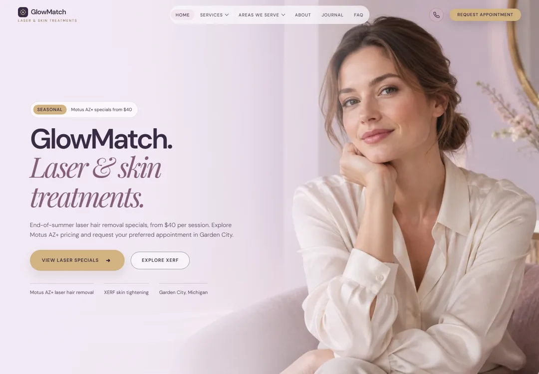 Screenshot of the Glowmatch MI homepage