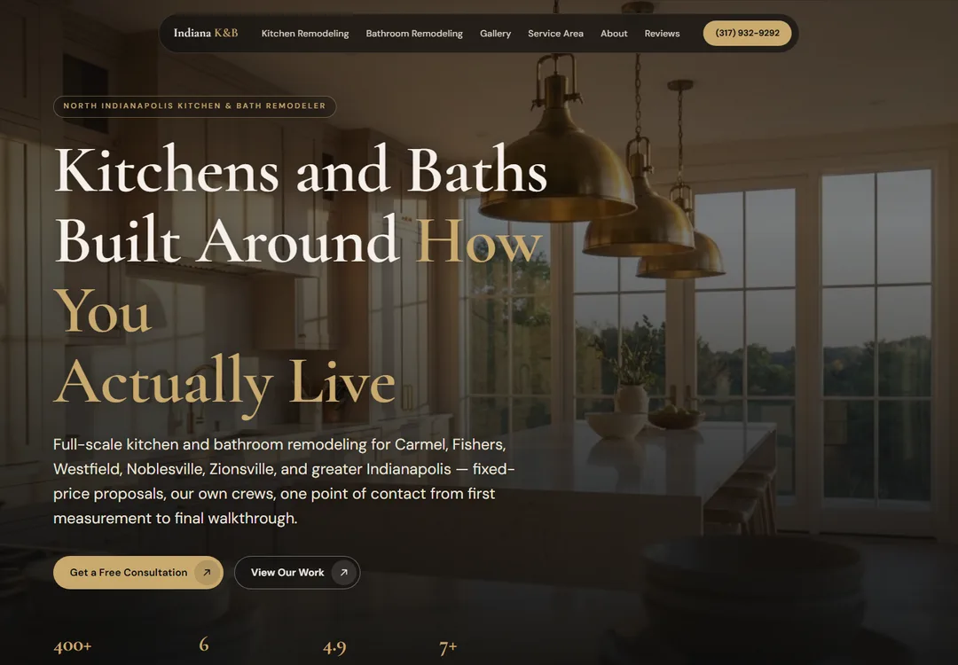 Screenshot of the Indiana Kitchen & Bath homepage
