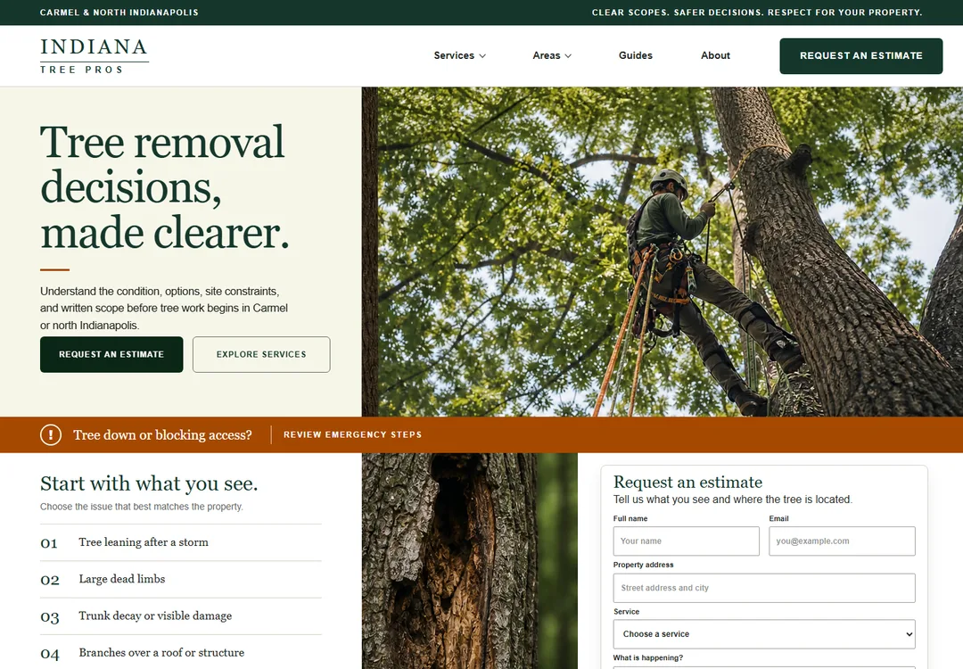 Screenshot of the Indiana Tree Pros homepage