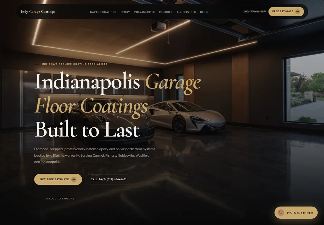 Screenshot of the Indy Garage Coatings homepage