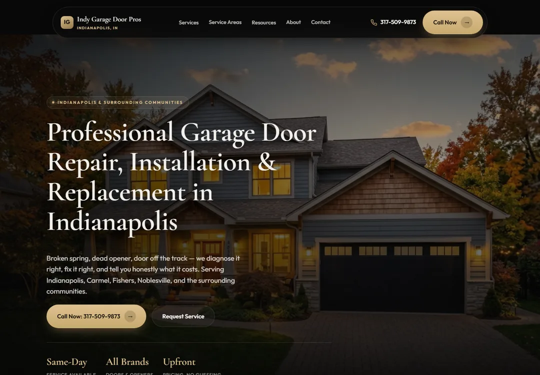 Screenshot of the Indy Garage Door Pros homepage