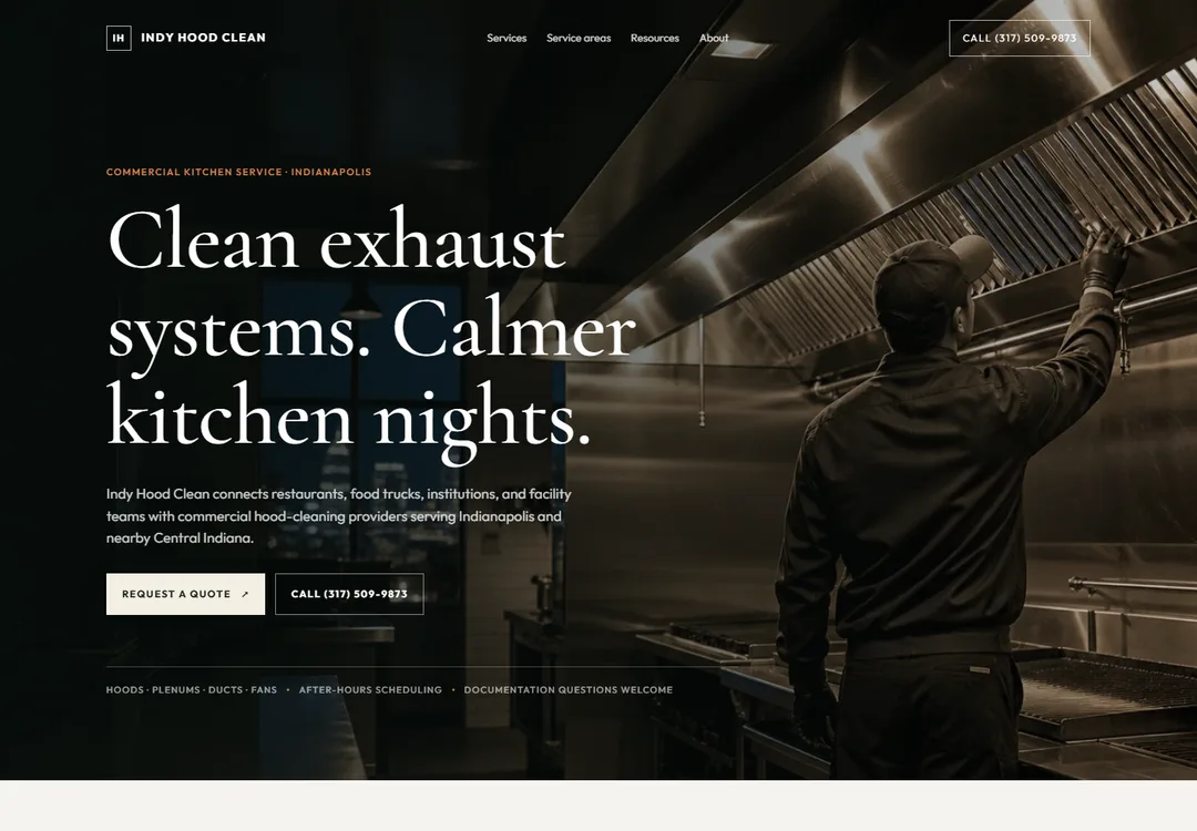 Screenshot of the Indy Hood Clean homepage