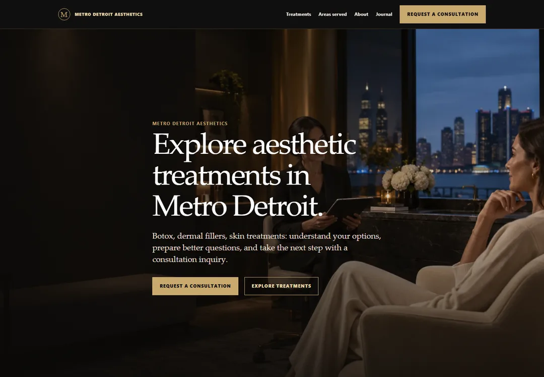 Screenshot of the Metro Detroit Aesthetics homepage