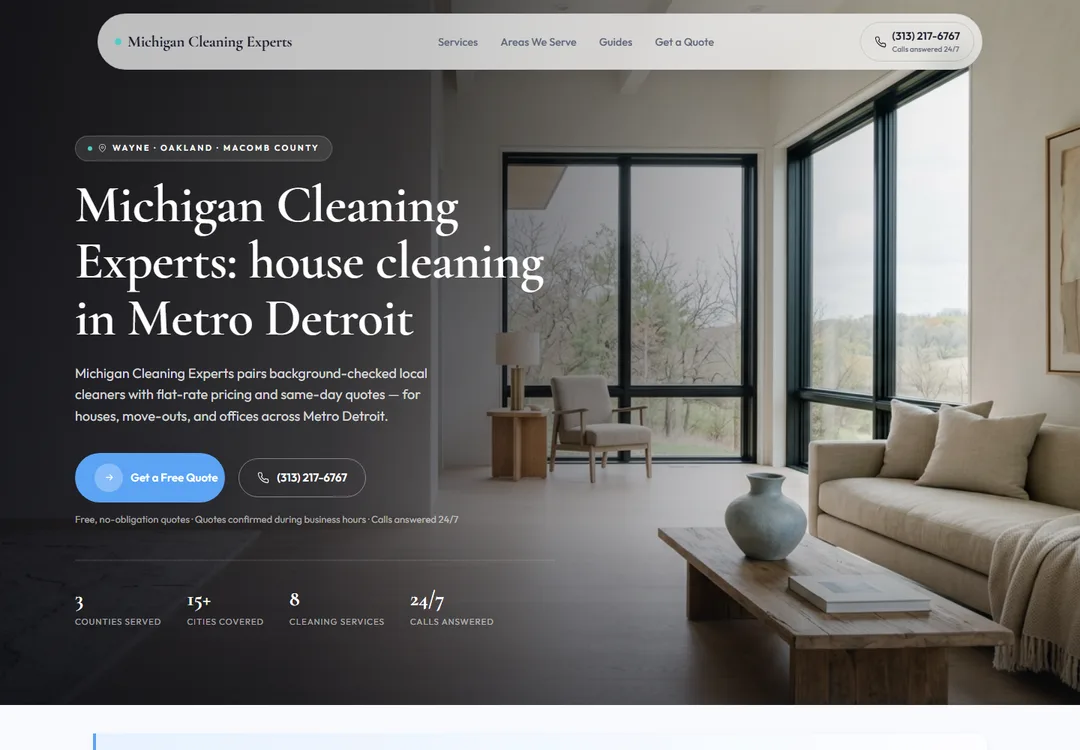 Screenshot of the Michigan Cleaning Experts homepage