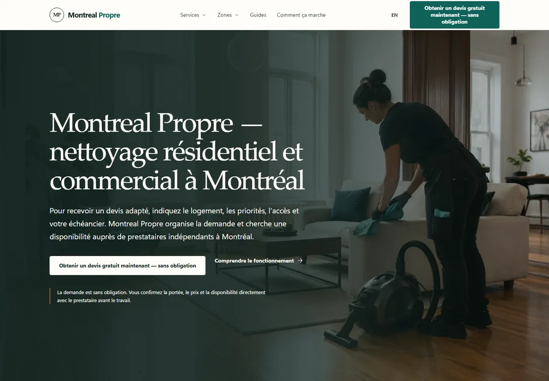 Screenshot of the Montréal Propre homepage