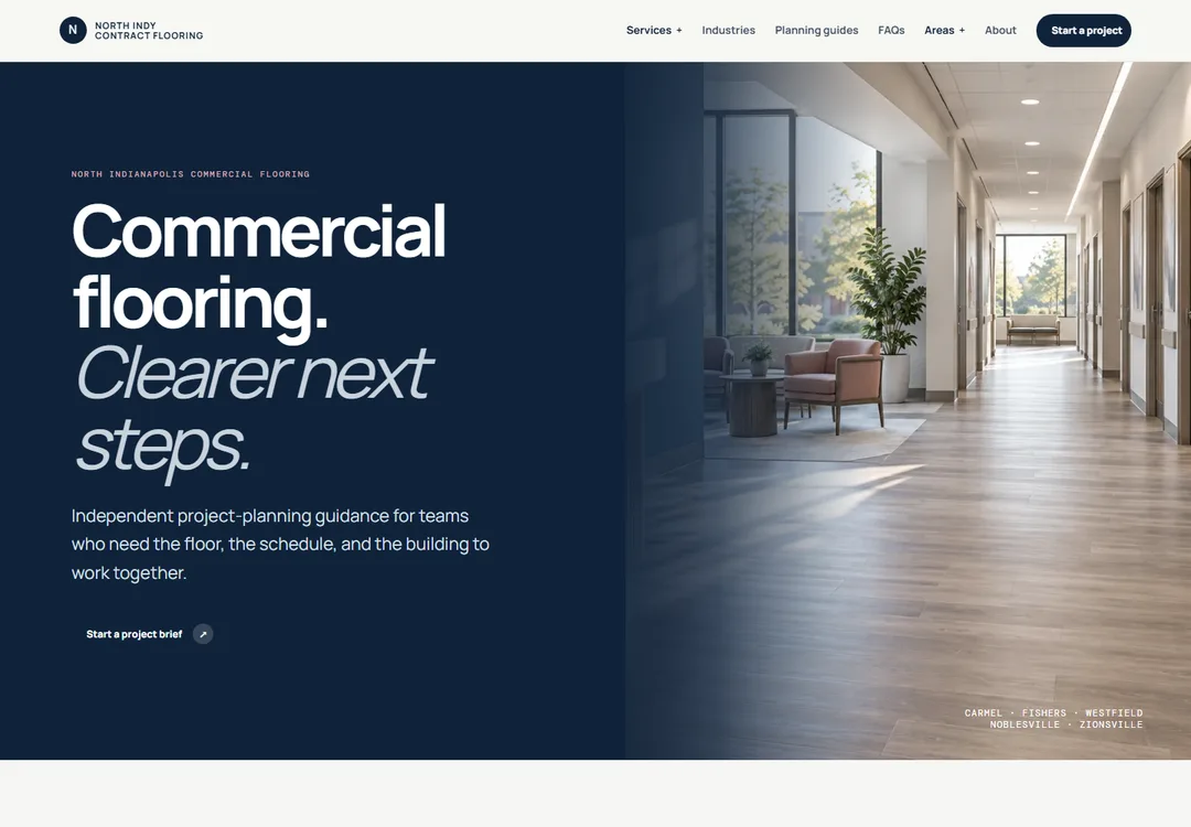 Screenshot of the North Indy Contract Flooring homepage