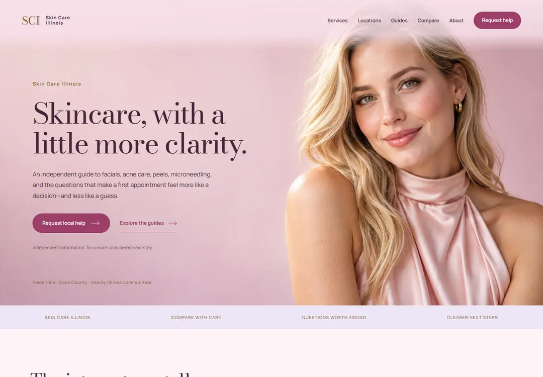 Screenshot of the Skin Care Illinois homepage
